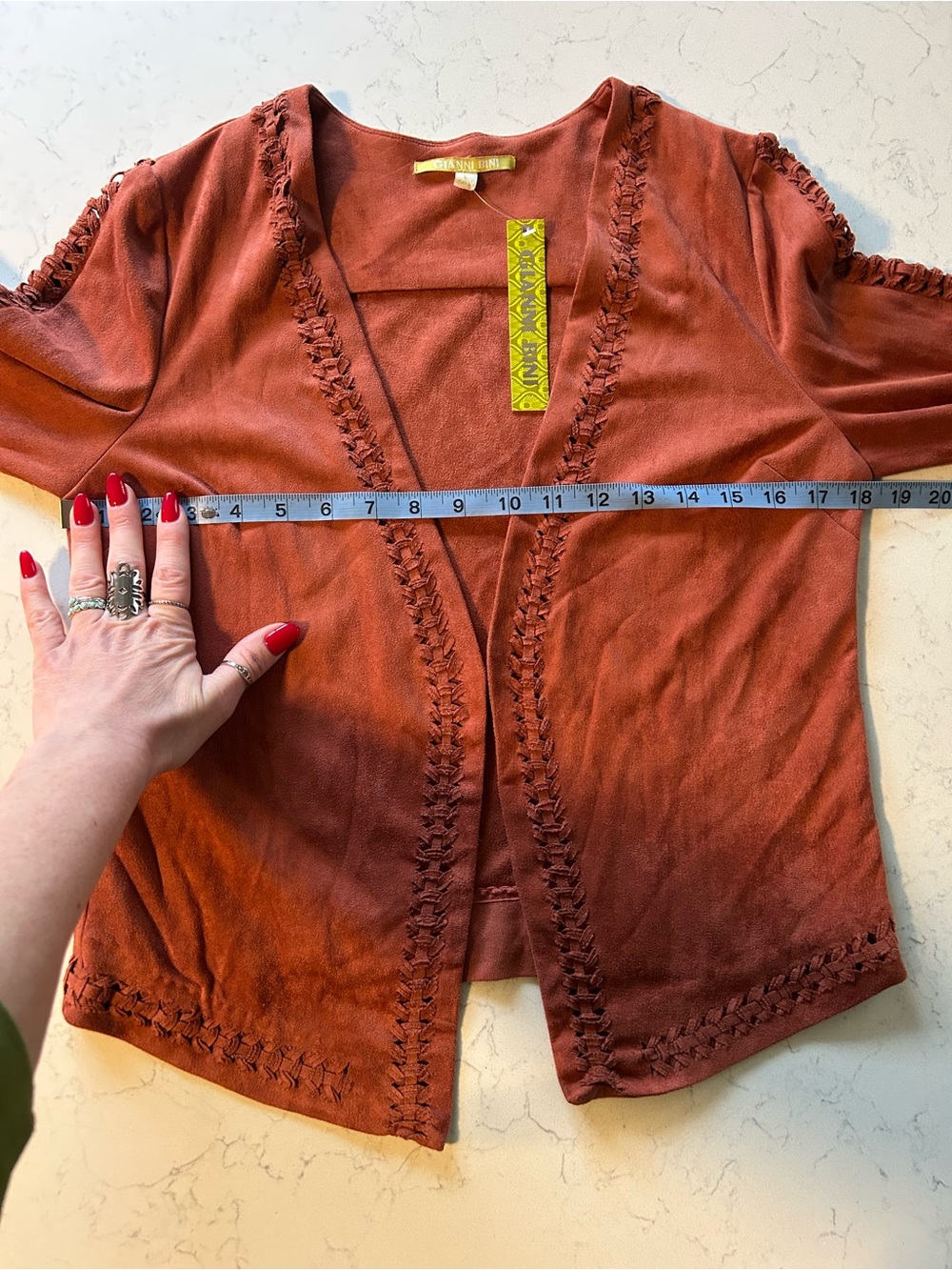 NWT Gianni Bini Boho Vegan Suede Blazer with Braided Accents - Picture 9 of 15